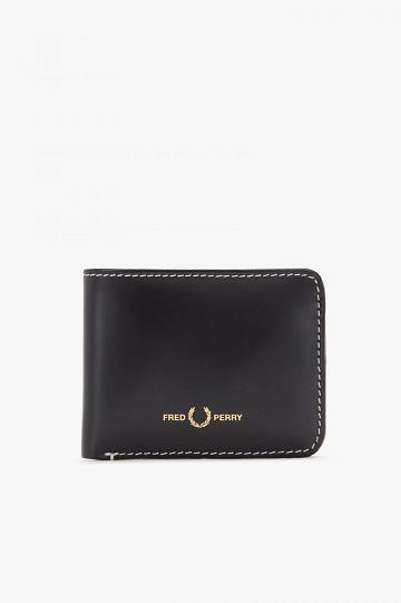 Black Fred Perry Contrast Trim Leather Billfold Men's Bags | PH 1038KORI